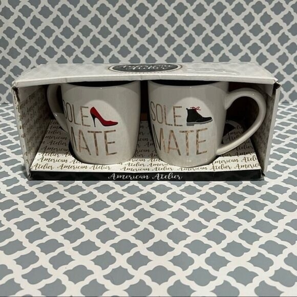AMERICAN Atelier Set of 2 SOLE MATE 15 oz Tea Coffee Mugs - Picture 1 of 5